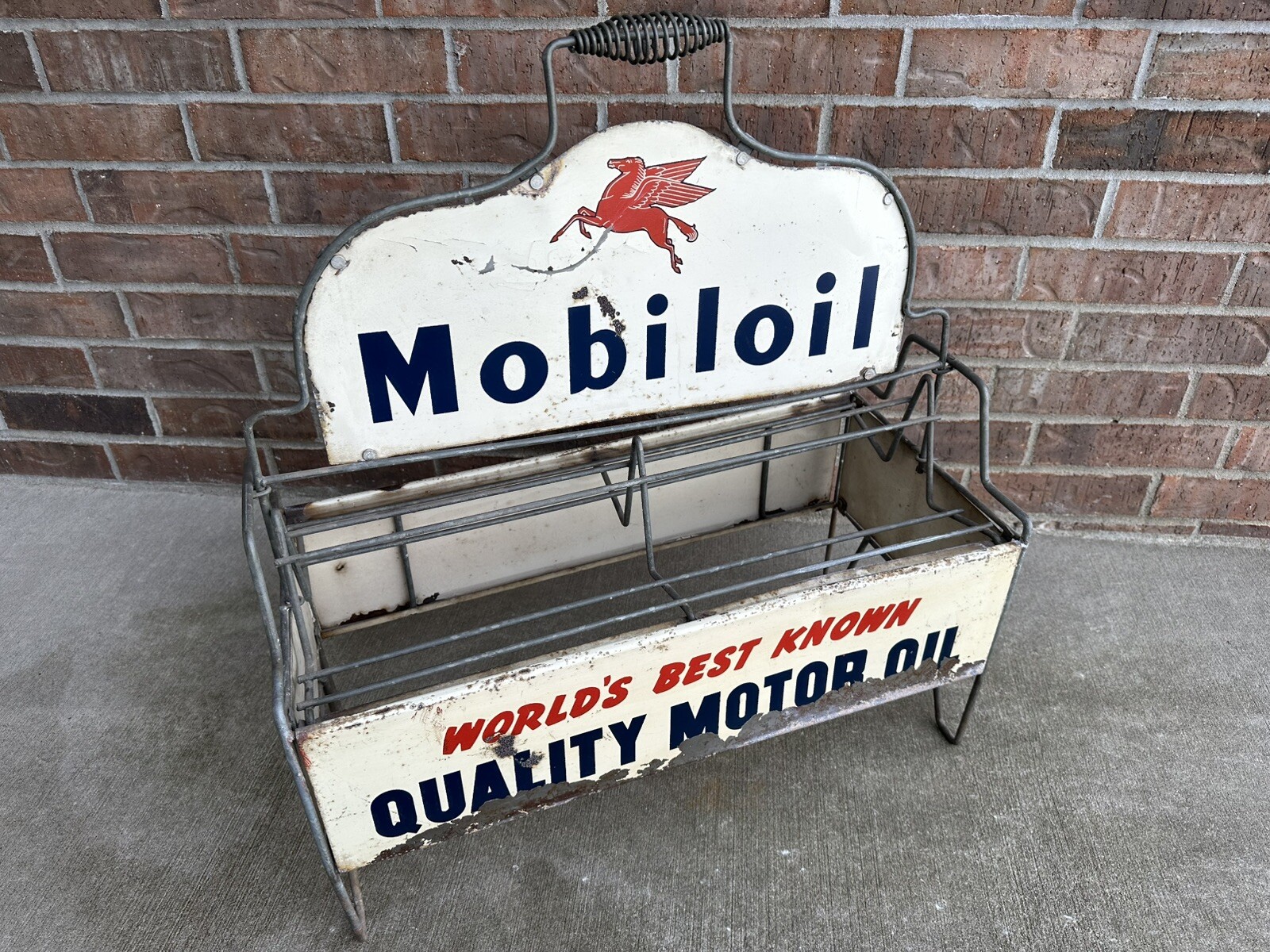 Vintage MobilOil Oil Can / Bottle Original Motor Oil Rack Sign Mobil Filpruf