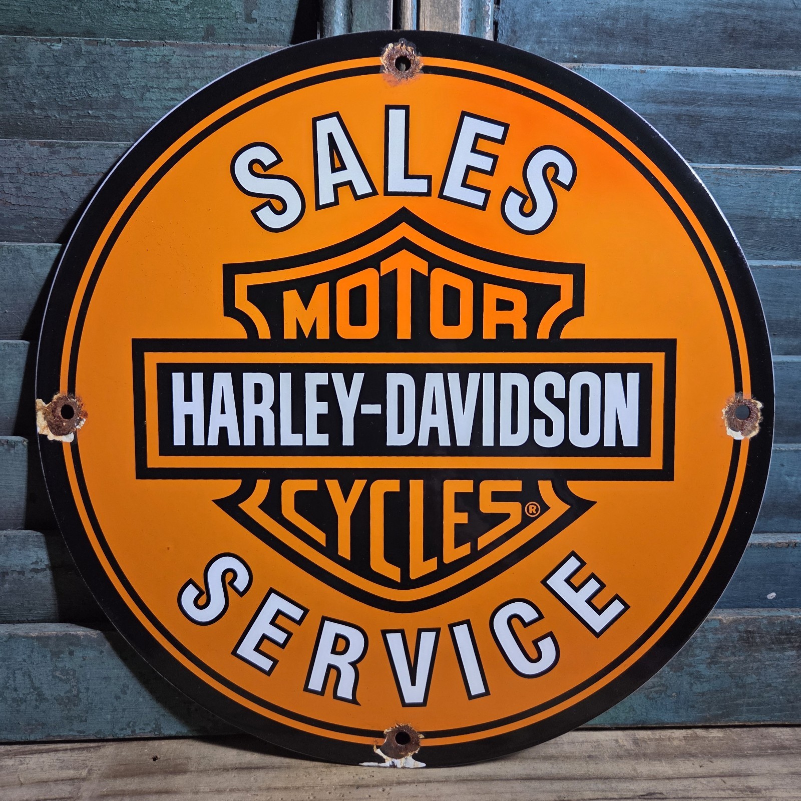 VINTAGE HARLEY DAVIDSON MOTORCYCLES PORCELAIN SALES SERVICE SIGN DEALER