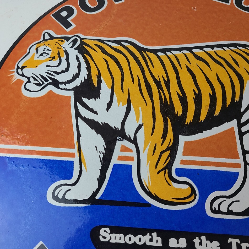 Vintage Power Lube Gasoline Sign – Tiger Motor Oil Gas Pump Ad Porcelain Sign