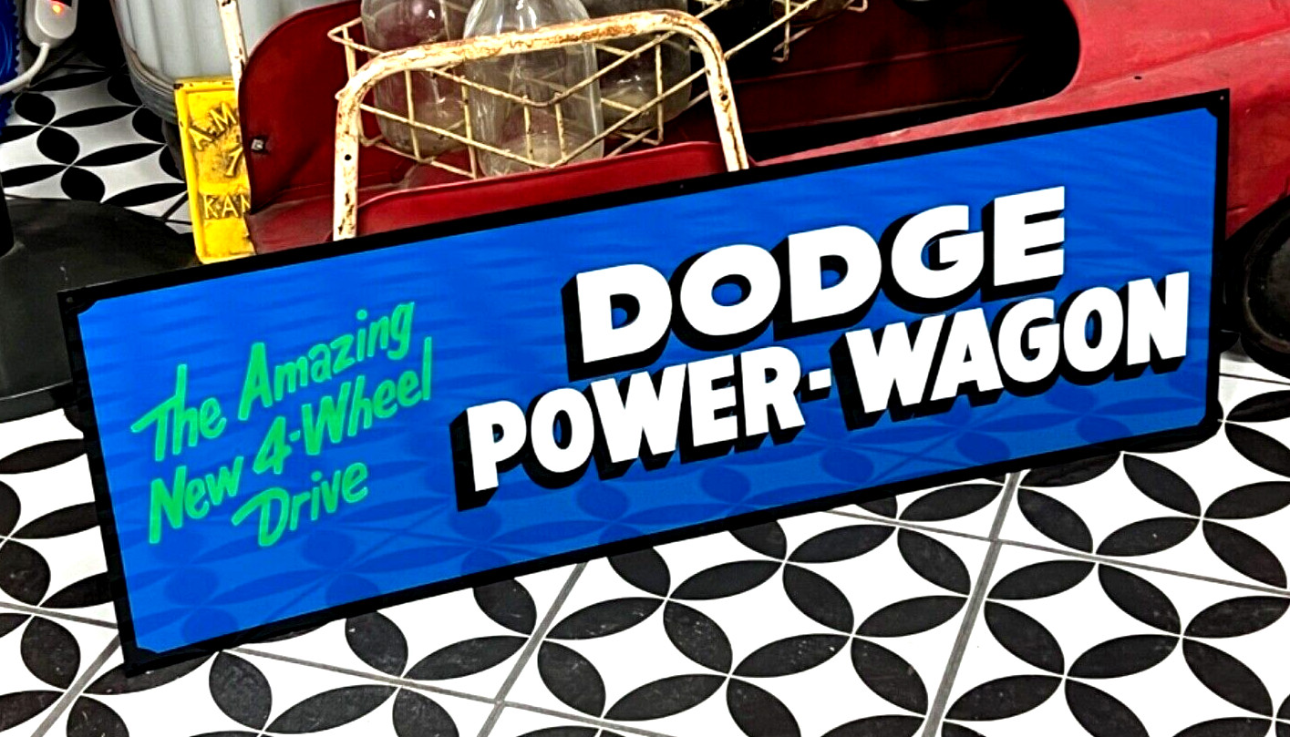 LG 36″ HAND Painted Metal VINTAGE DODGE POWER WAGON 4×4 Truck Garage Shop SIGN