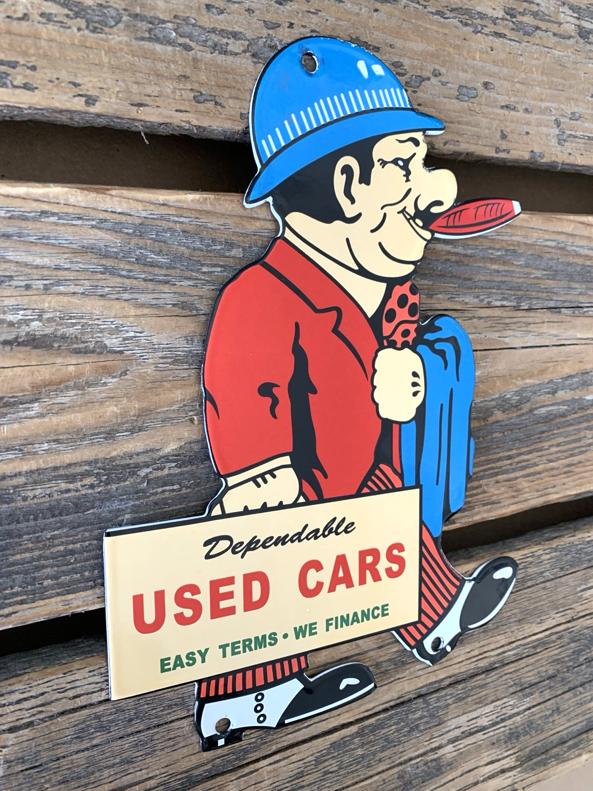 VINTAGE Dependable USED CARS DEALERSHIP 9.75×7″ OIL GAS STATION PORCELAIN SIGN