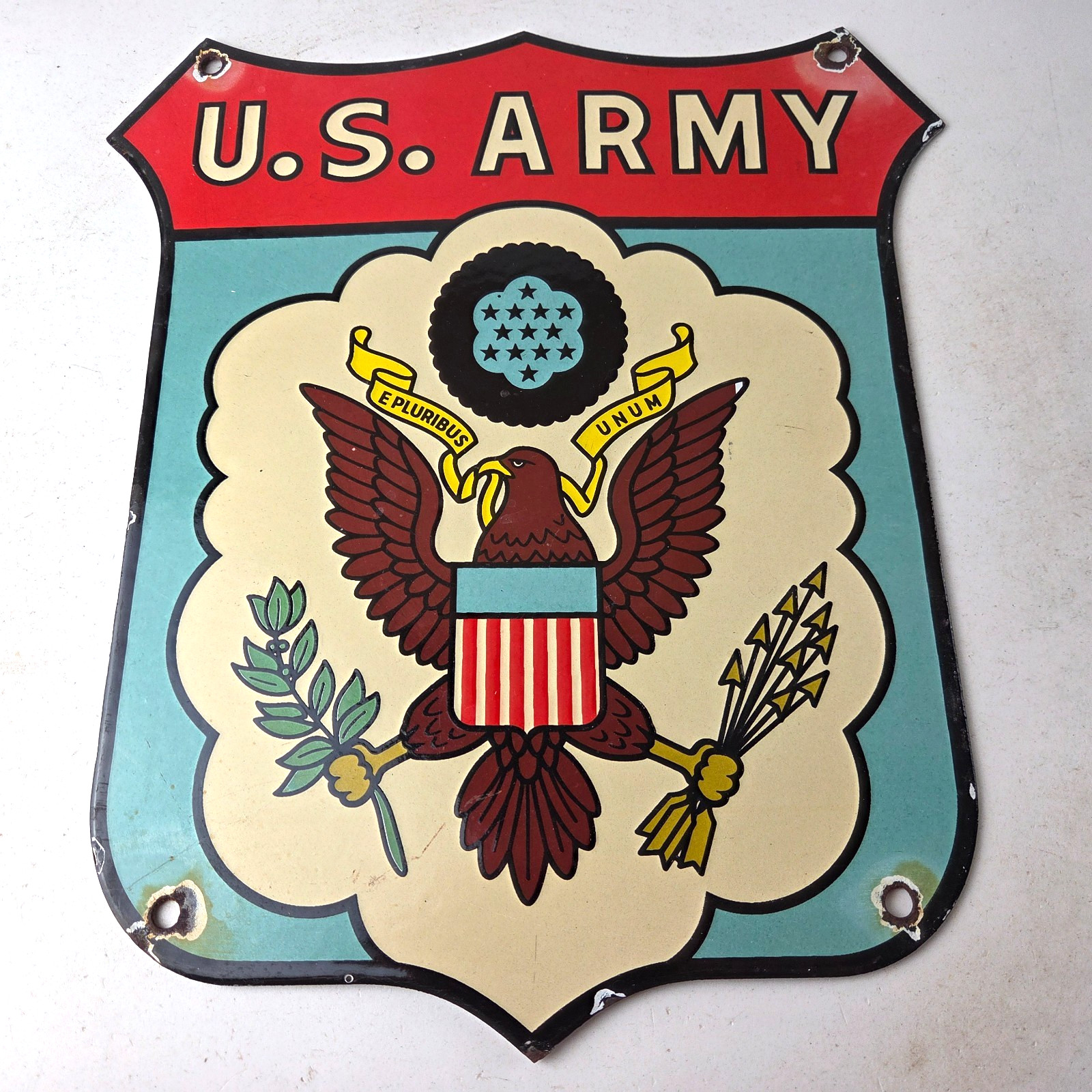 Vintage US Army Sign – Gas Pump American Shield Porcelain Sign