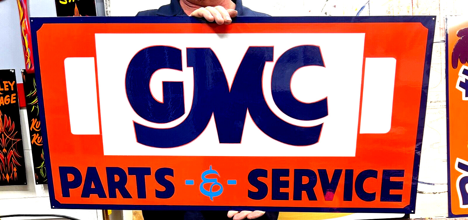18×36″ HAND PAINTED GMC PARTS SERVICE SIGN Gas Oil Shop Garage Man Cave Wall Art
