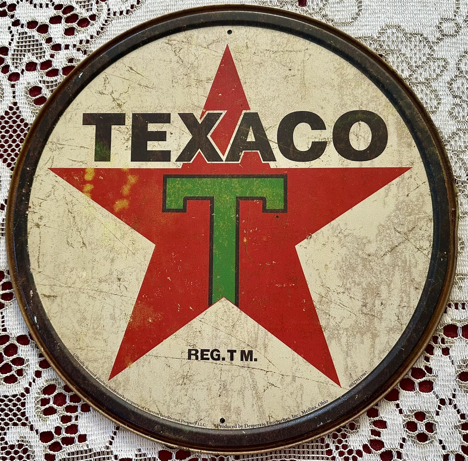 Texaco Star Motor Oil Round Metal Sign Tin Garage Auto Gas Station Shop Ads