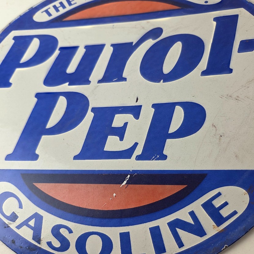 VINTAGE PURE OIL CO PORCELAIN PUROL PEP GASOLINE SERVICE STATION PUMP PLATE SIGN