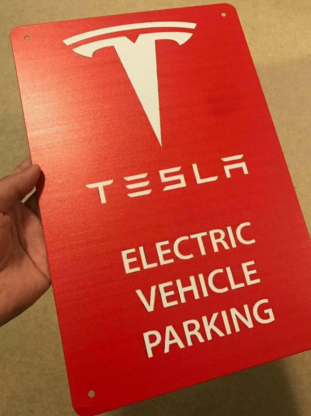 NEW Tesla Logo Cybertruck Parking Sign EV Electric 8″x12″ Metal Charging Garage