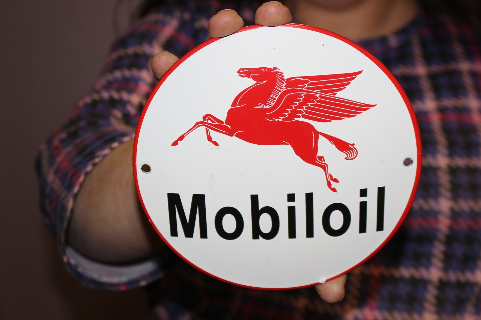 Mobil Mobiloil Pegasus Motor Oil Gas Station Bubble Front Porcelain Metal Sign