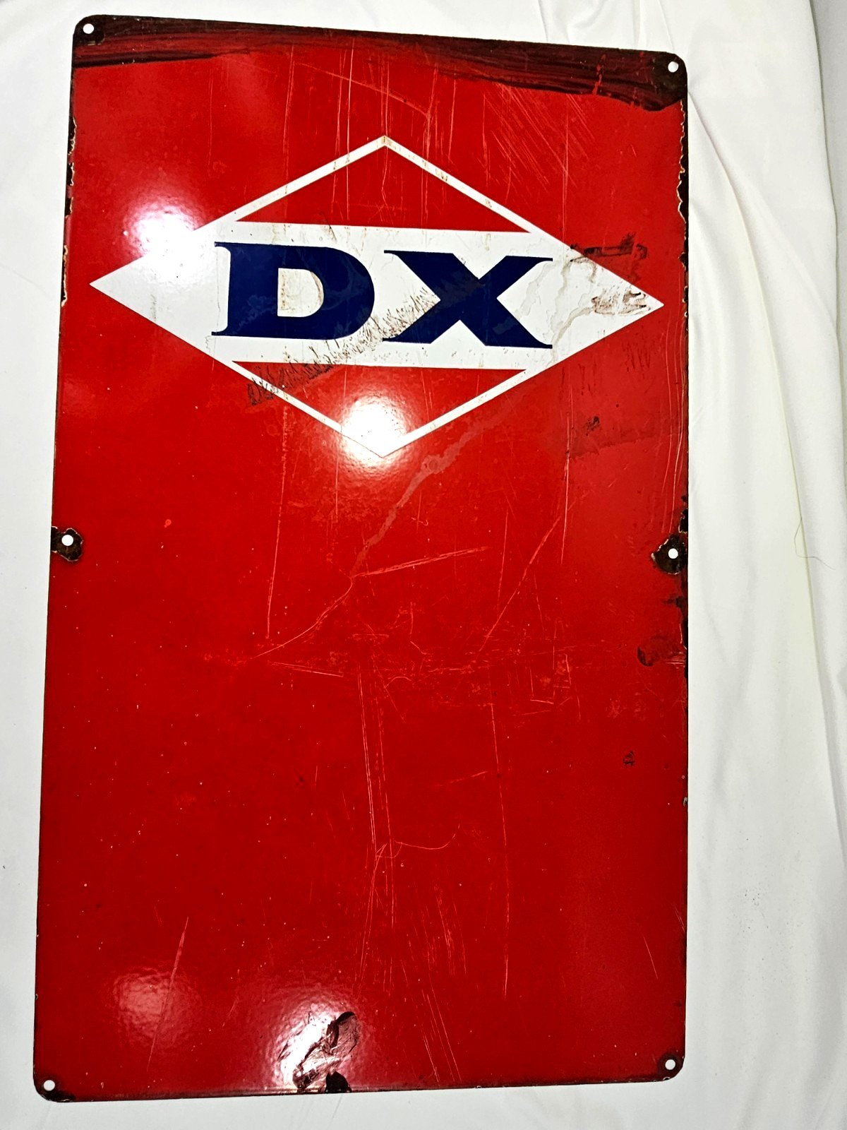1950s Single sided porcelain DX service station advertising gas pump plate sign