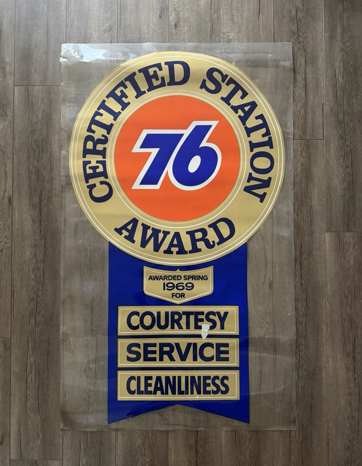 Union 76 Gasoline Certified Station Award 1969 Window Sign 50″ x 30″
