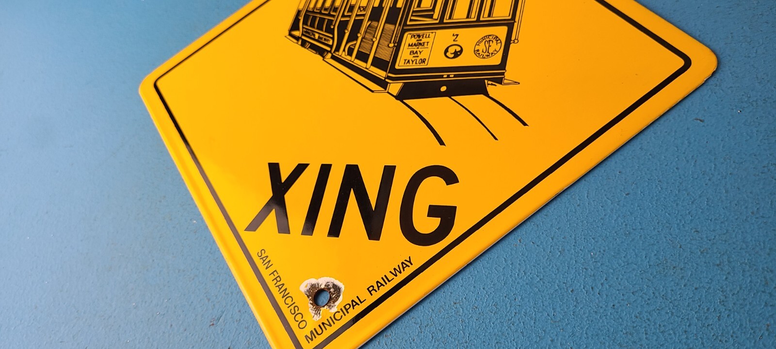 Vintage SFO Municipal Railway Sign – XING Trains Railway Porcelain Gas Pump Sign