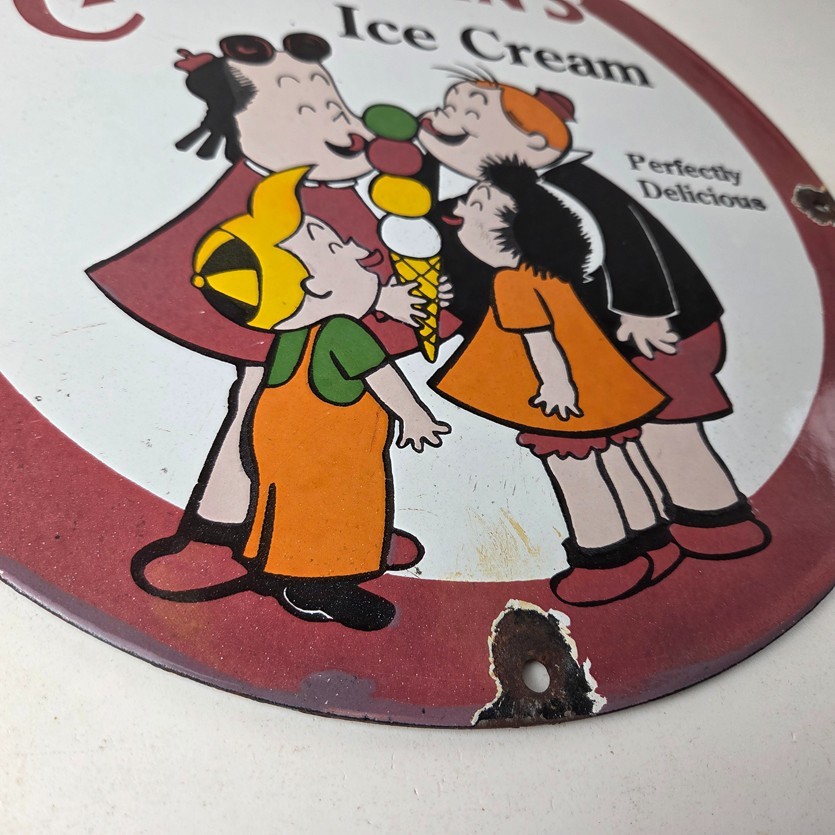 Vintage Chapman’s Ice Cream Sign – Porcelain Gas Pump Diner Store Sign