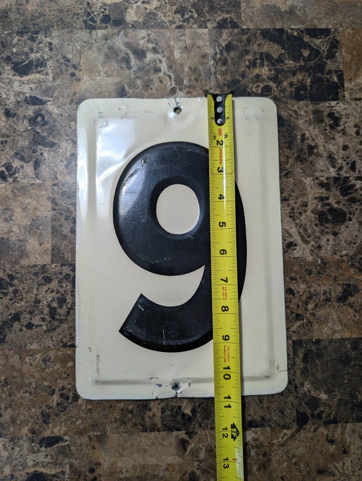 Vintage GAS STATION Sign Numbers 6 / 9 Black & White Embossed Metal Sign #1