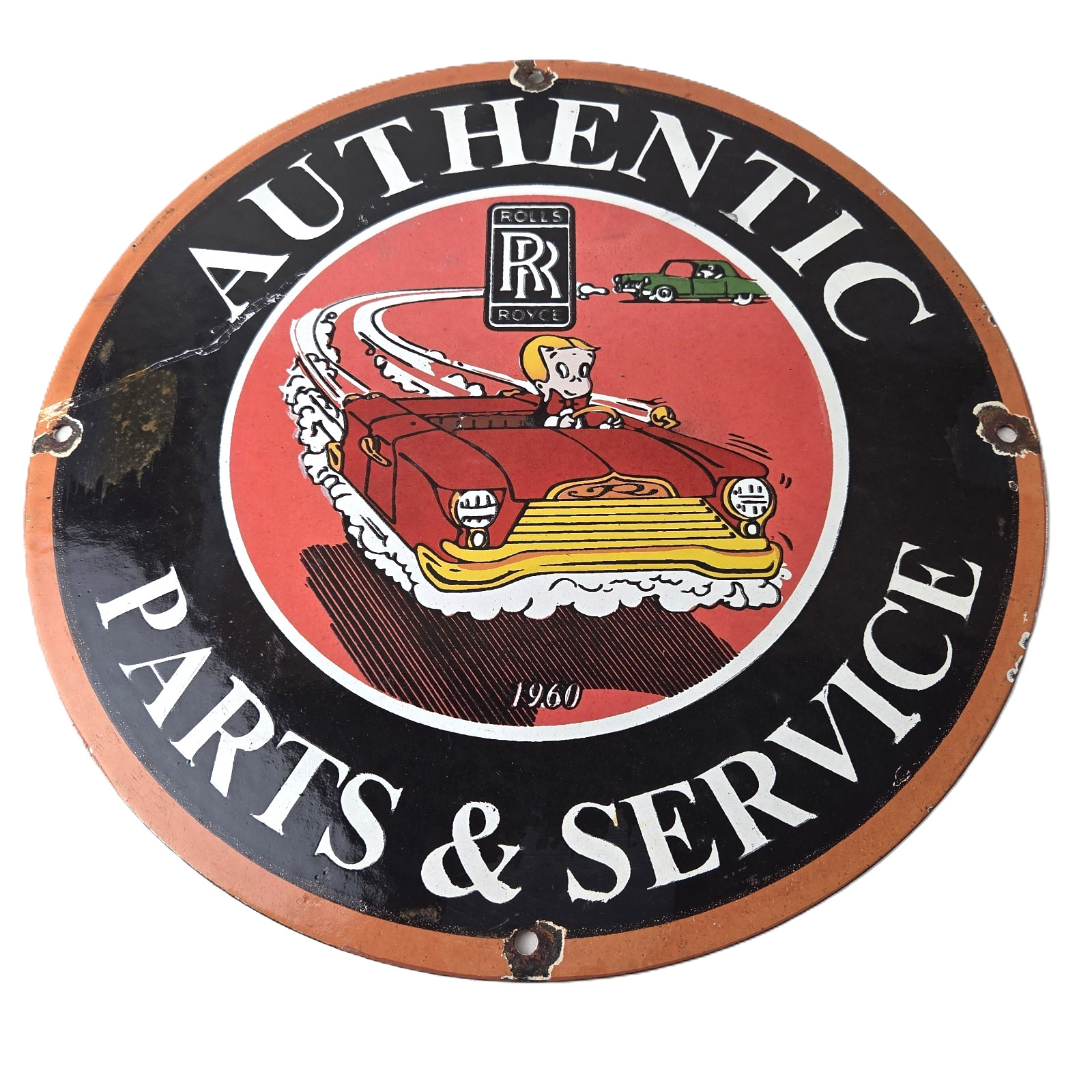 Vintage Rolls Royce Sign – Authentic Parts & Service Gas Pump Porcelain Sign
