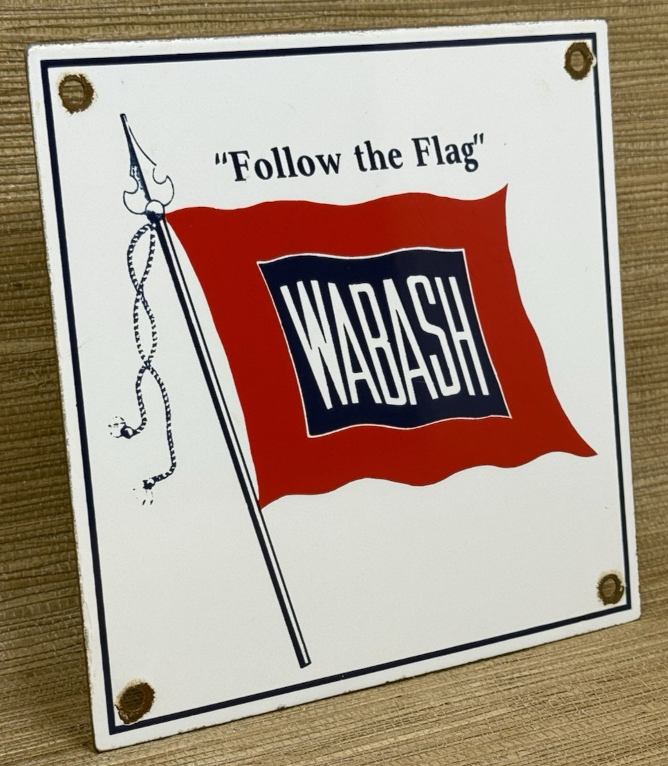 VINTAGE WABASH RAILROAD PORCELAIN SIGN TRAIN STATION GAS OIL NORTHERN OIHO