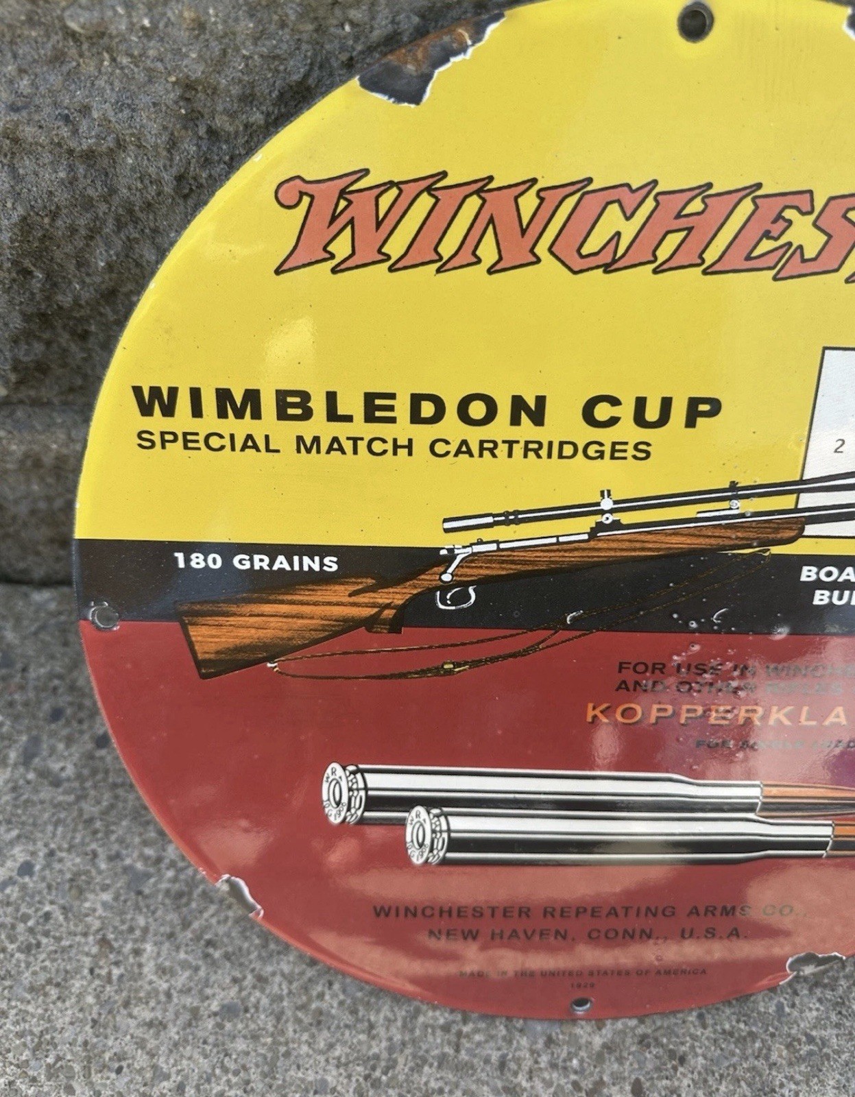 VINTAGE WINCHESTER MODEL HUNTING RIFLE 12 INCH PORCELAIN ENAMEL SIGN