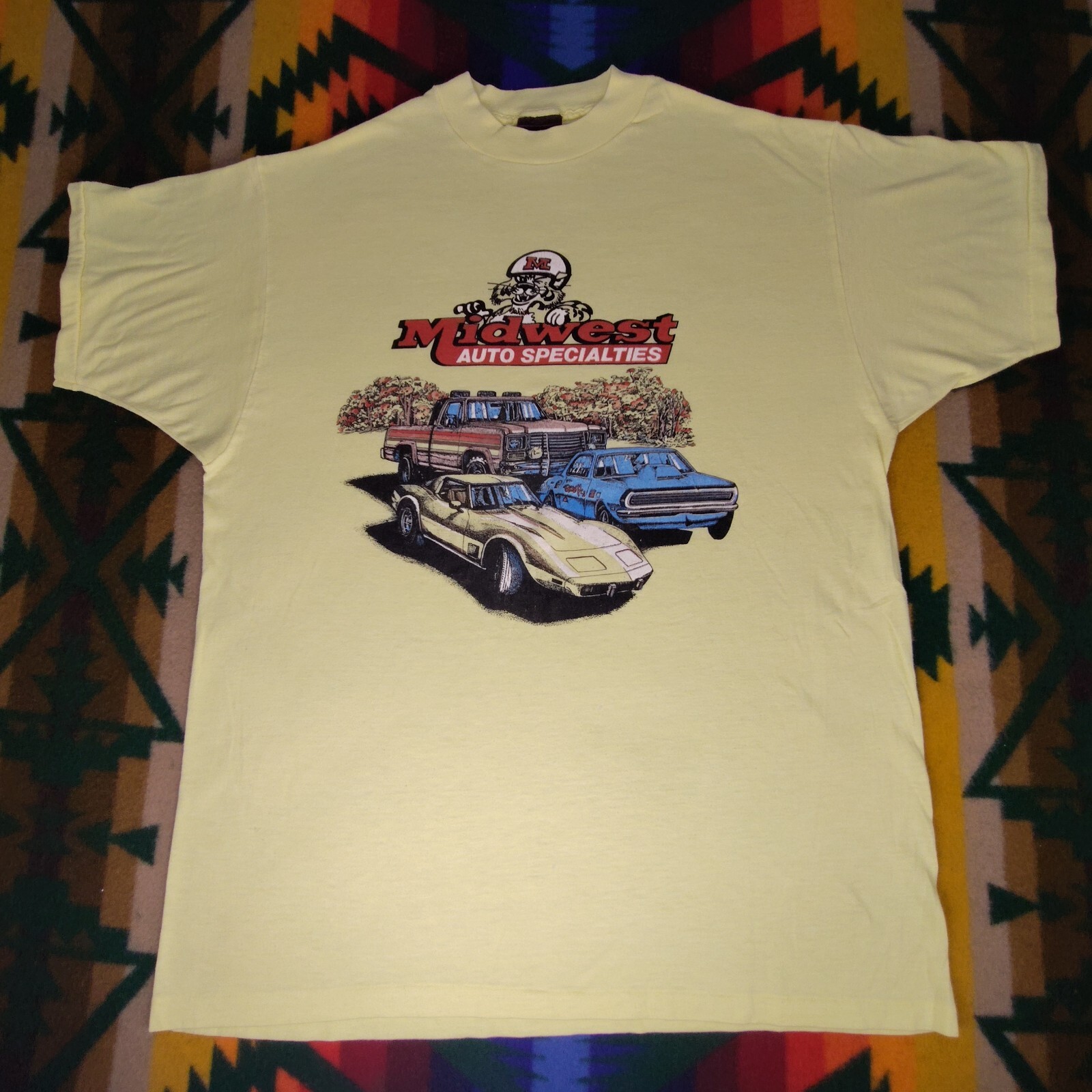 Vtg 80s Midwest Auto Specialties Classic Car Yellow T Shirt Adult Men’s Medium