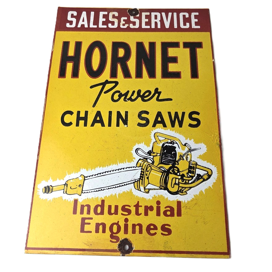 Vintage Hornet Chainsaw Sign – Porcelain Store Display Advertising Gas Sign