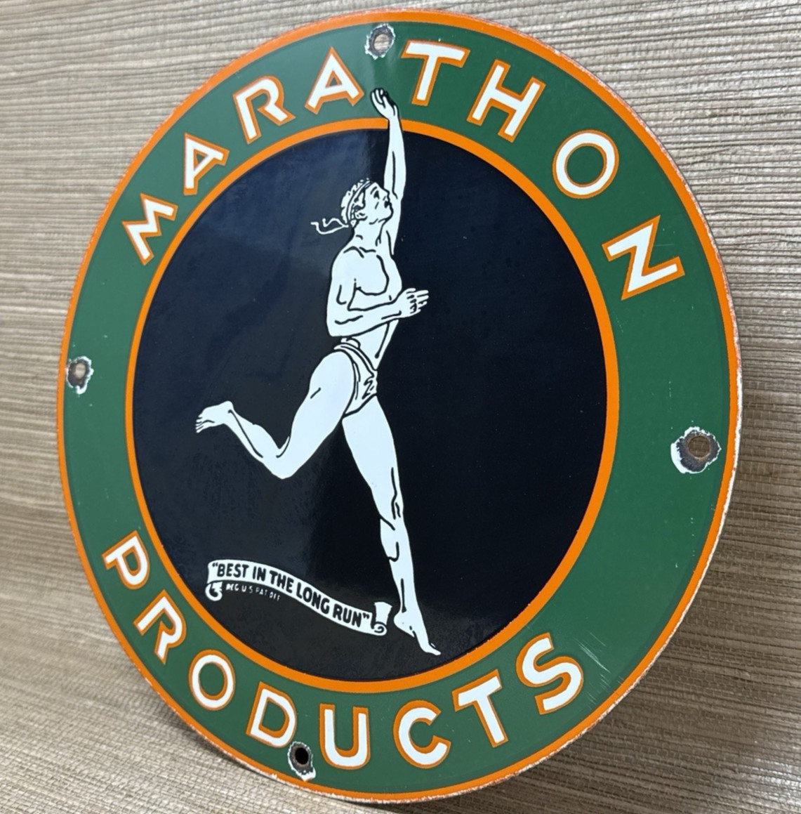 VINTAGE MARATHON GASOLINE PORCELAIN SIGN STORE GAS STATION MOTOR OIL PUMP