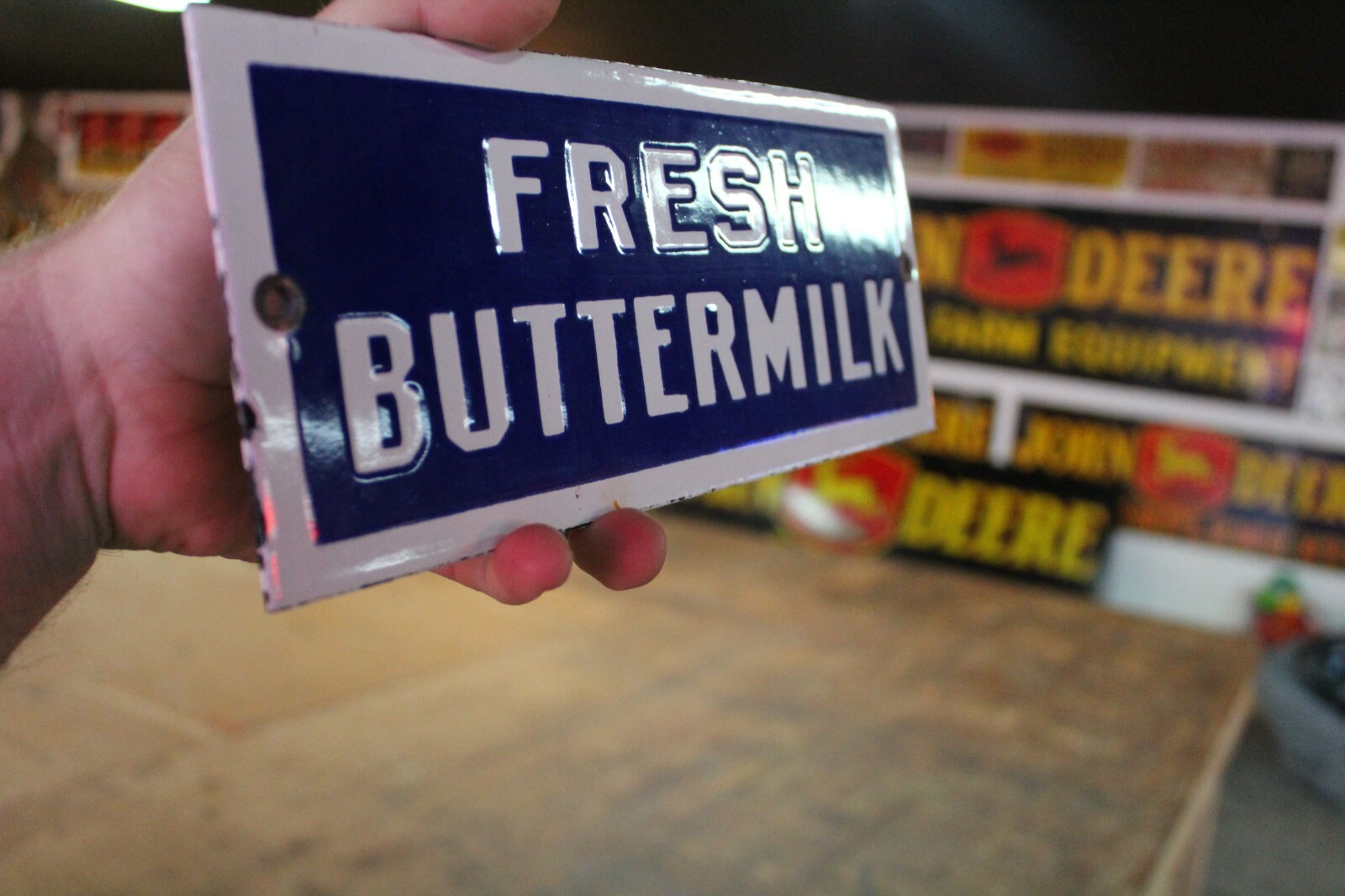 FRESH BUTTERMILK DEALER GENERAL STORE DAIRY PORCELAIN METAL SIGN GAS OIL FARM