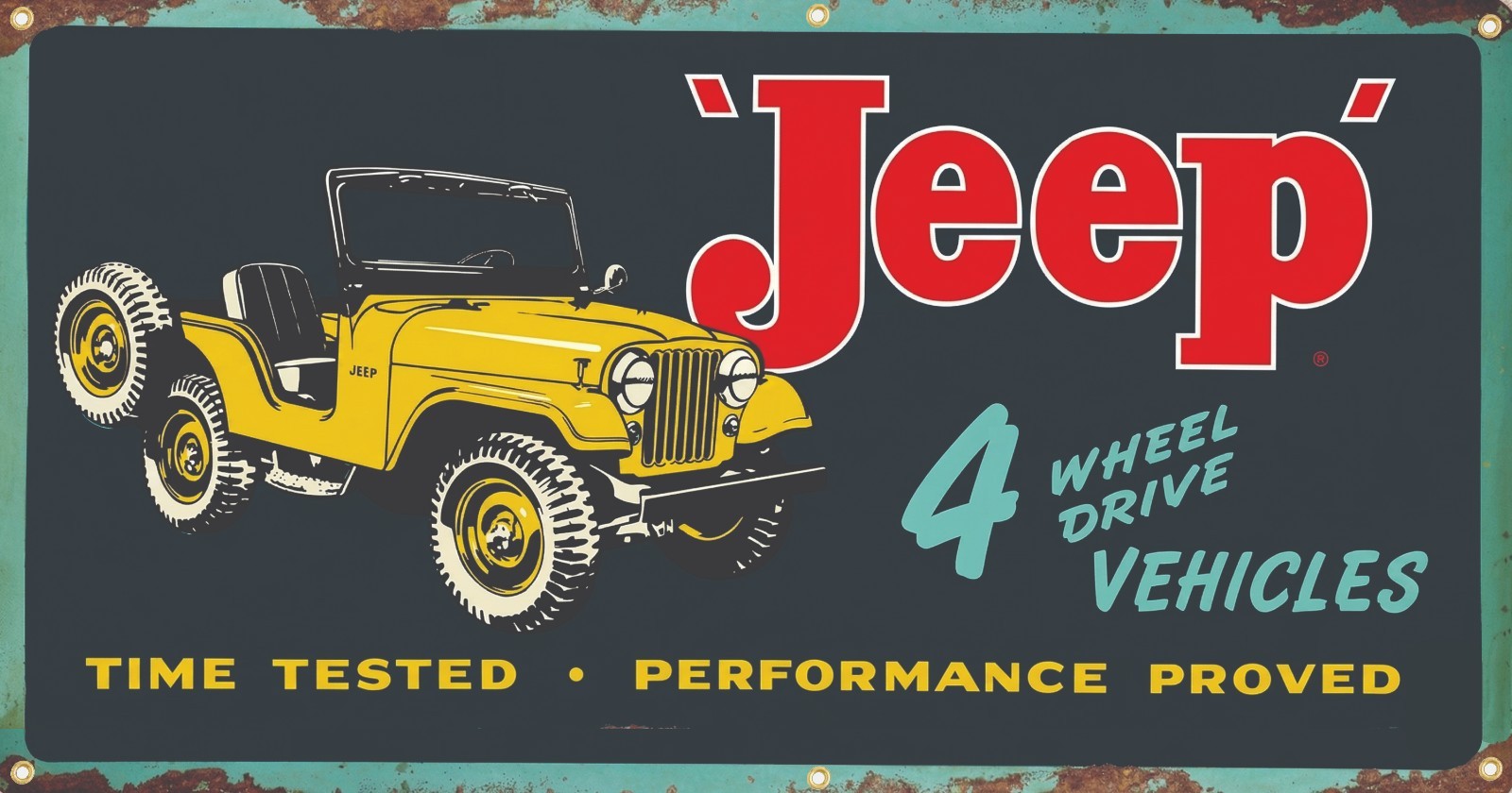 VINTAGE Late 1940s-mid 1950s Jeep Dealers repro banner 4 Garage, Man Cave