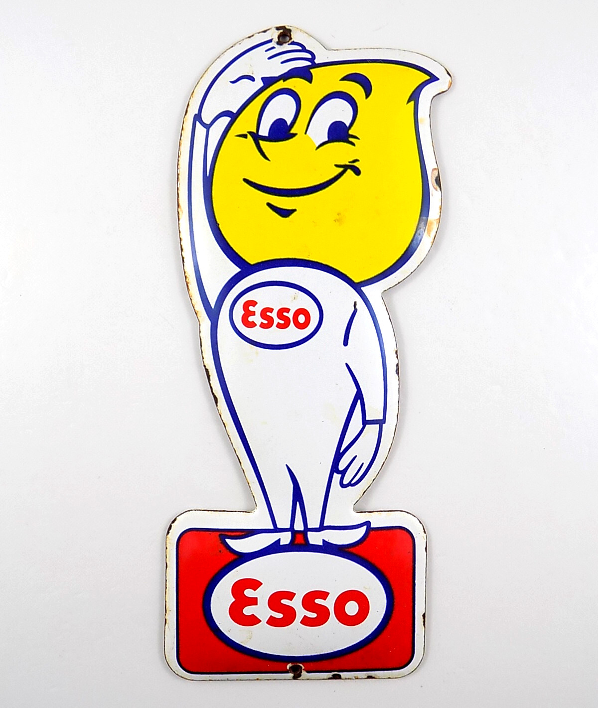 VINTAGE ESSO DROP BOY PORCELAIN METAL SIGN 7-7/8″ x 3-1/8 GAS STATION OIL PUMP