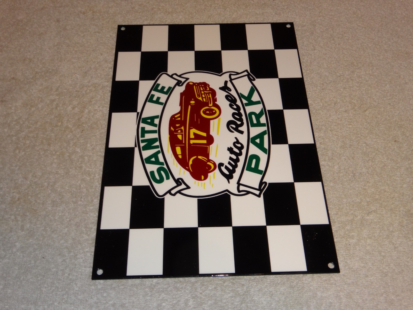 VINTAGE SANTA FE SPEEDWAY AUTO CAR, TRUCK RACES CHICAGO METAL GASOLINE OIL SIGN