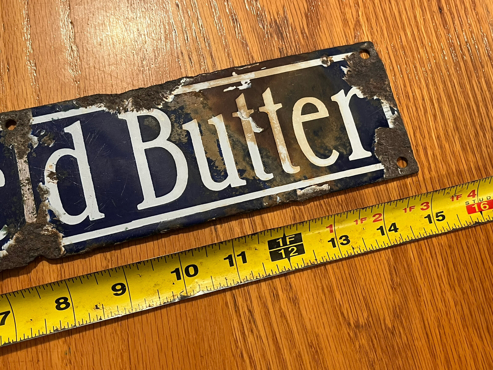 Brookfield Butter Original Porcelain Sign Blue White Kitchen Food Advertising