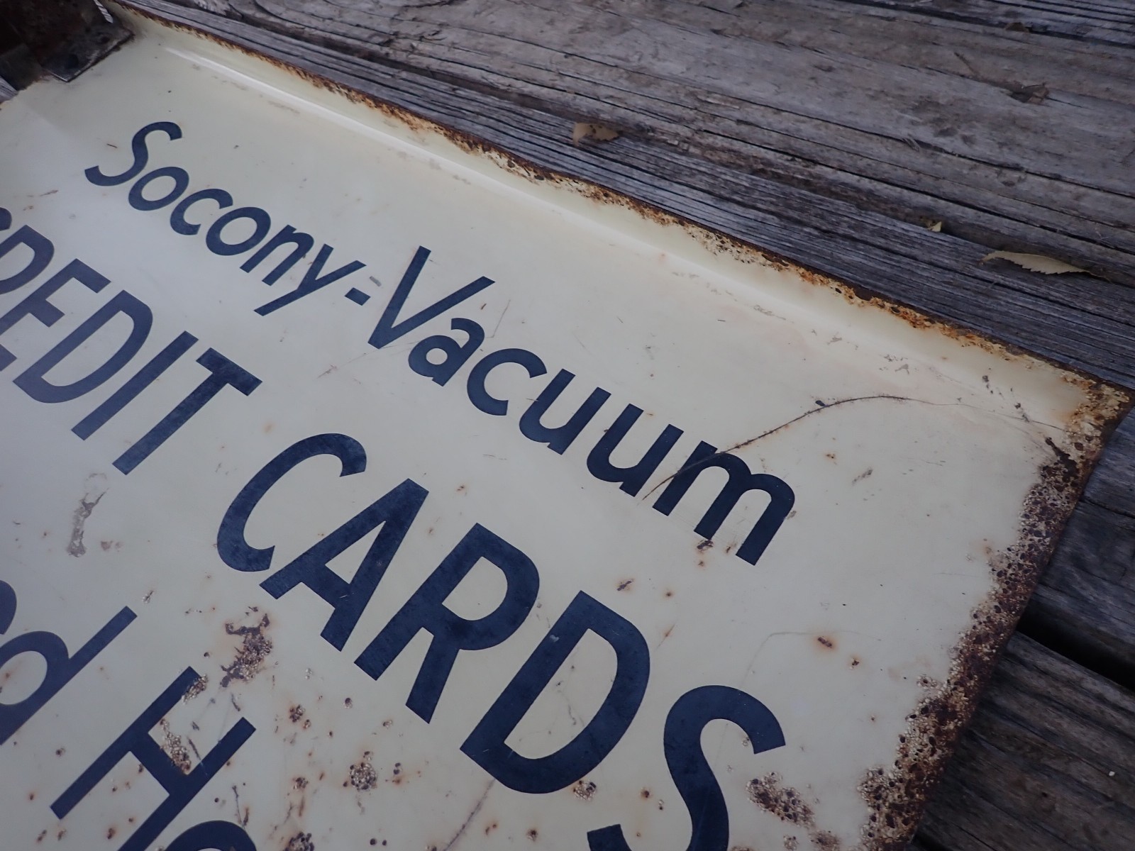 Socony Vacum Credit Cards Gas Station Pole Sign Vintage 1940s 1950s 22″ x 14″