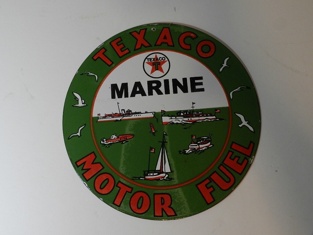 VINTAGE STYLE ADVERTISING SIGN- TEXACO MARINE MOTOR FUEL PORCELAIN SIGN- BOATING