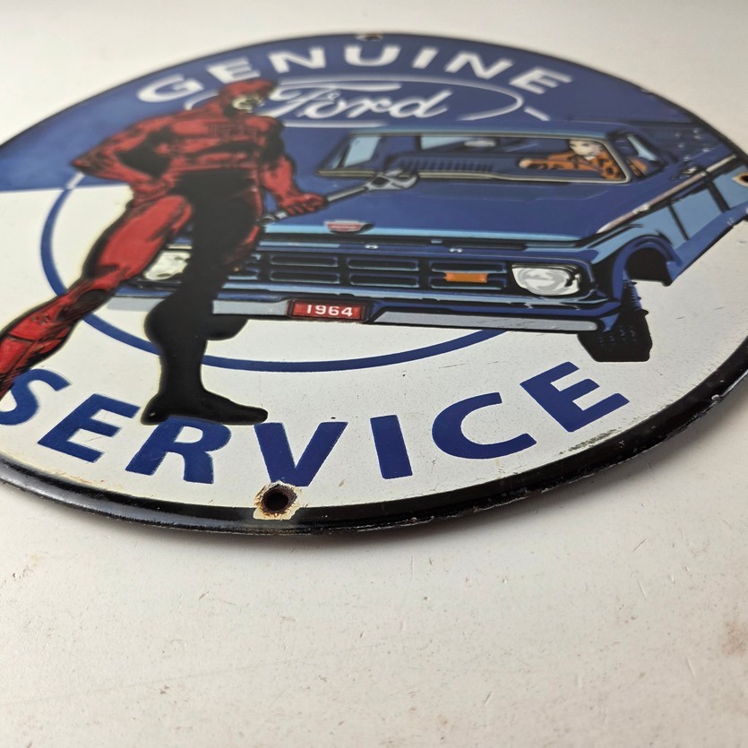 Vintage Ford Sign – Marvel Comic Dare Devil Auto Truck Porcelain Gas Pump Sign