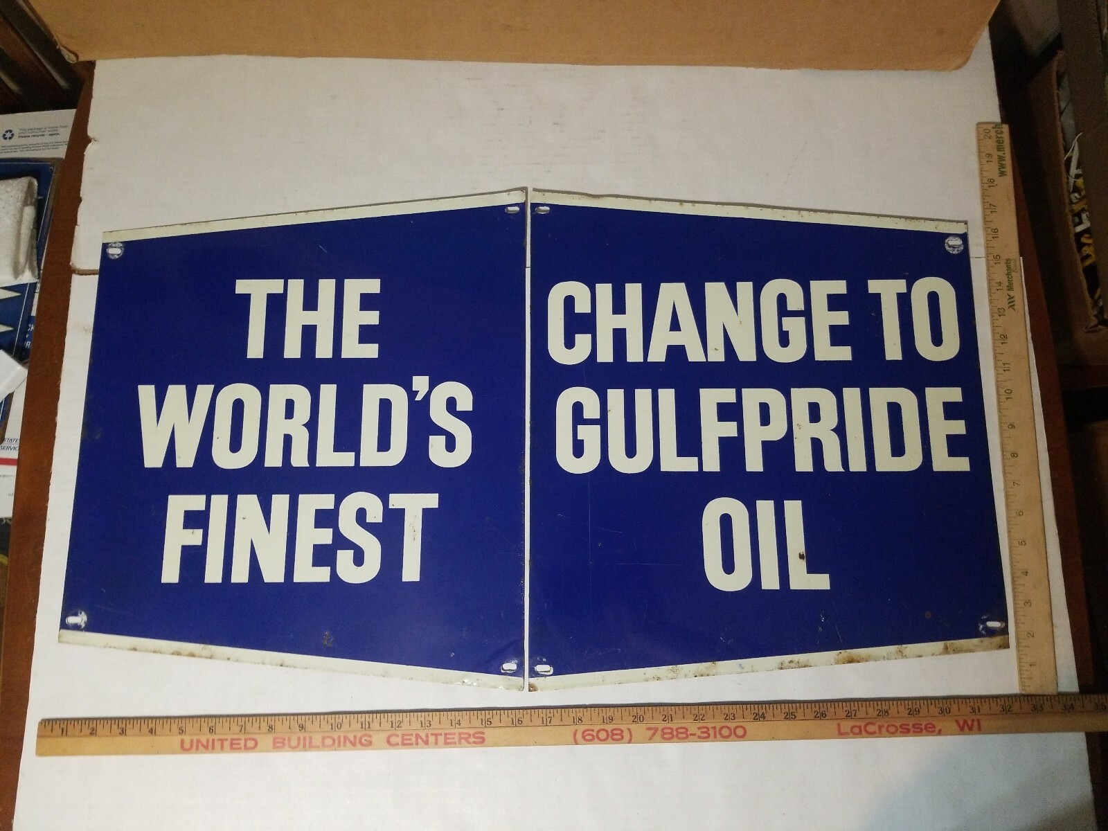 GULFPRIDE OIL World’s Finest Change To Sign GULF 2 PIECE GATE SIGN
