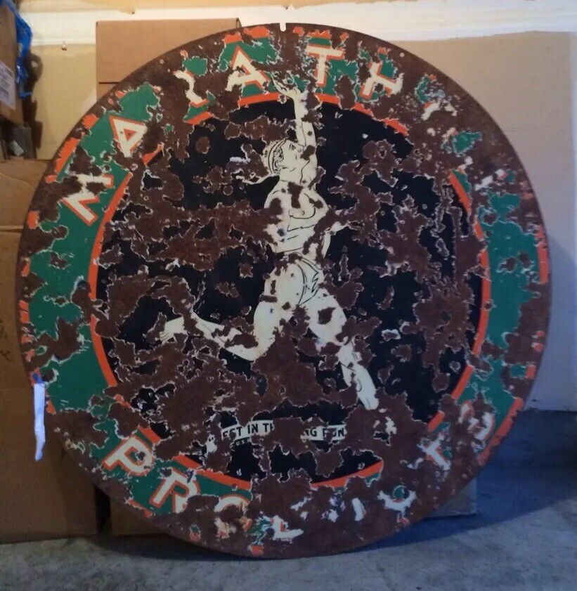 VINTAGE 48” ORIGINAL MARATHON PORCELAIN OIL SIGN