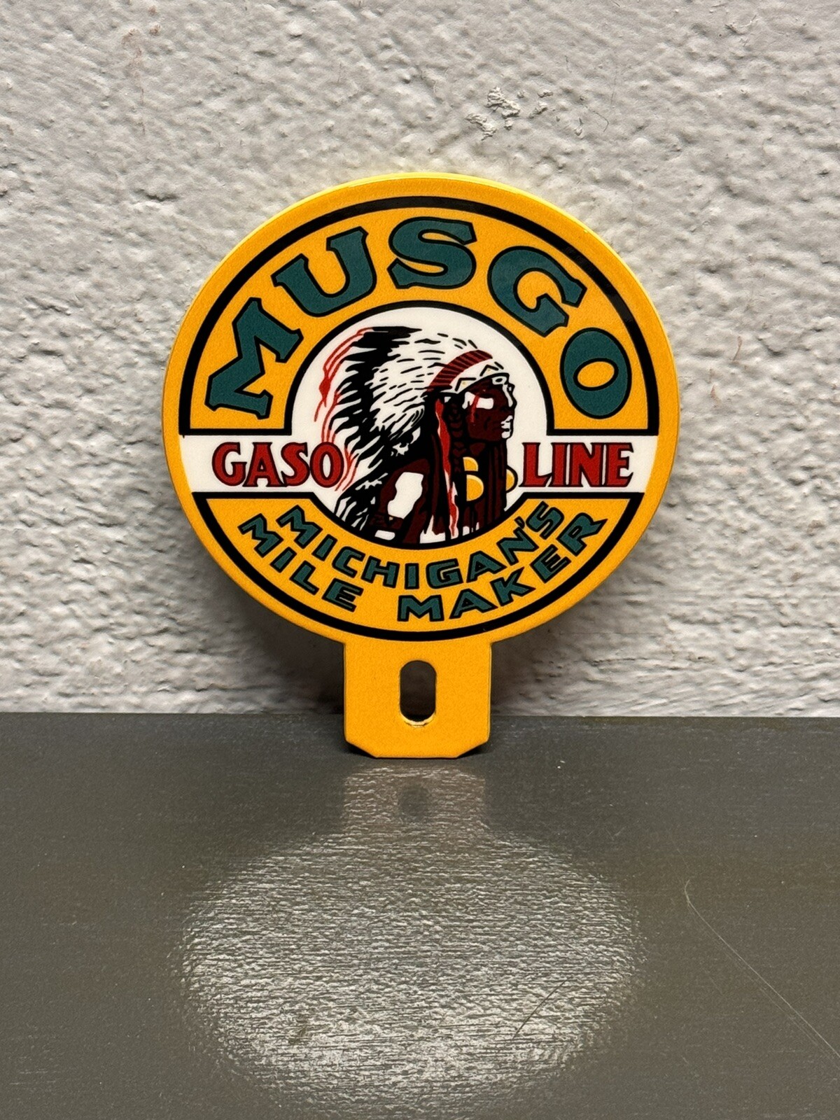MUSGO Gasoline Michigans Mile Maker Thick Metal Plate Topper Garage Oil Sign