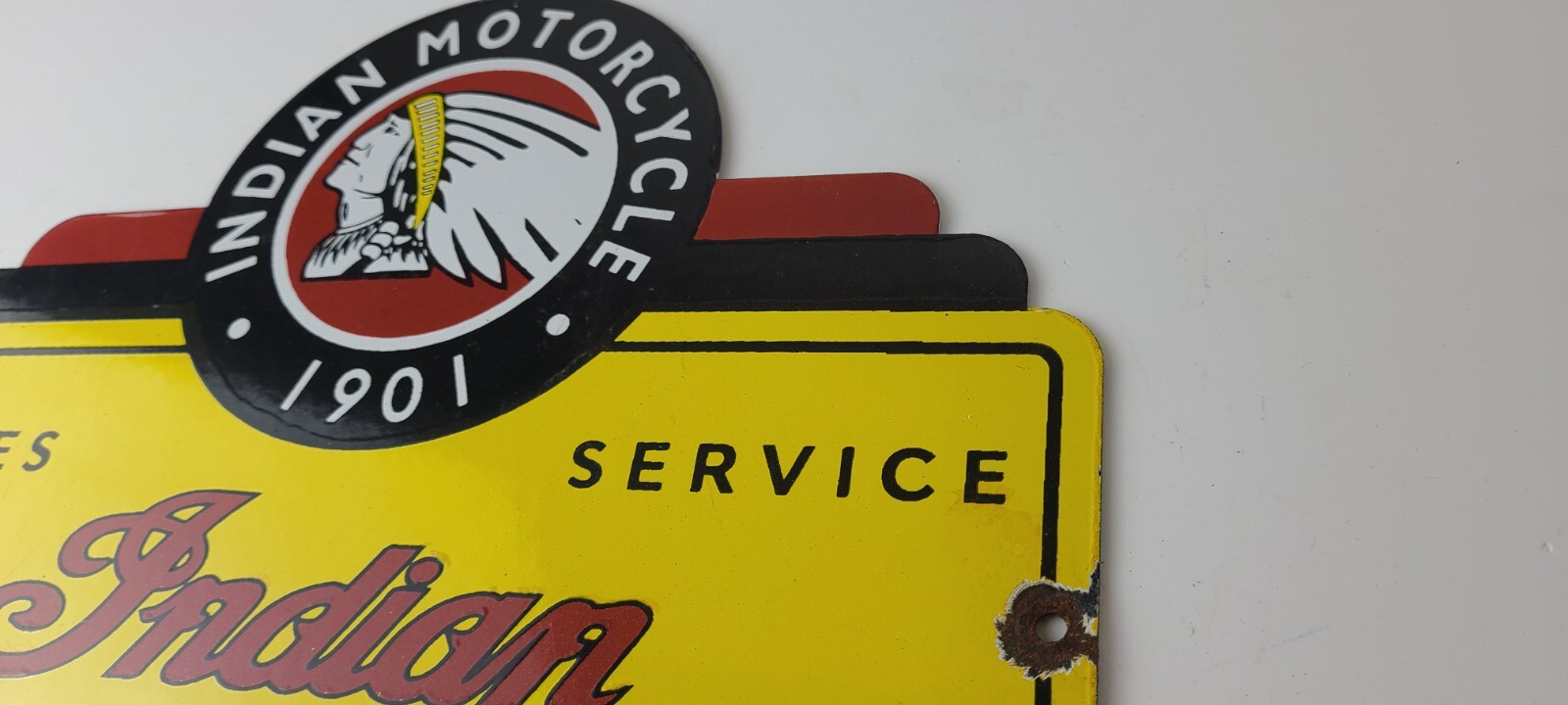 Vintage Indian Motorcycle Sign – Motor Bike Sales Service Parts Gas Enamel Sign
