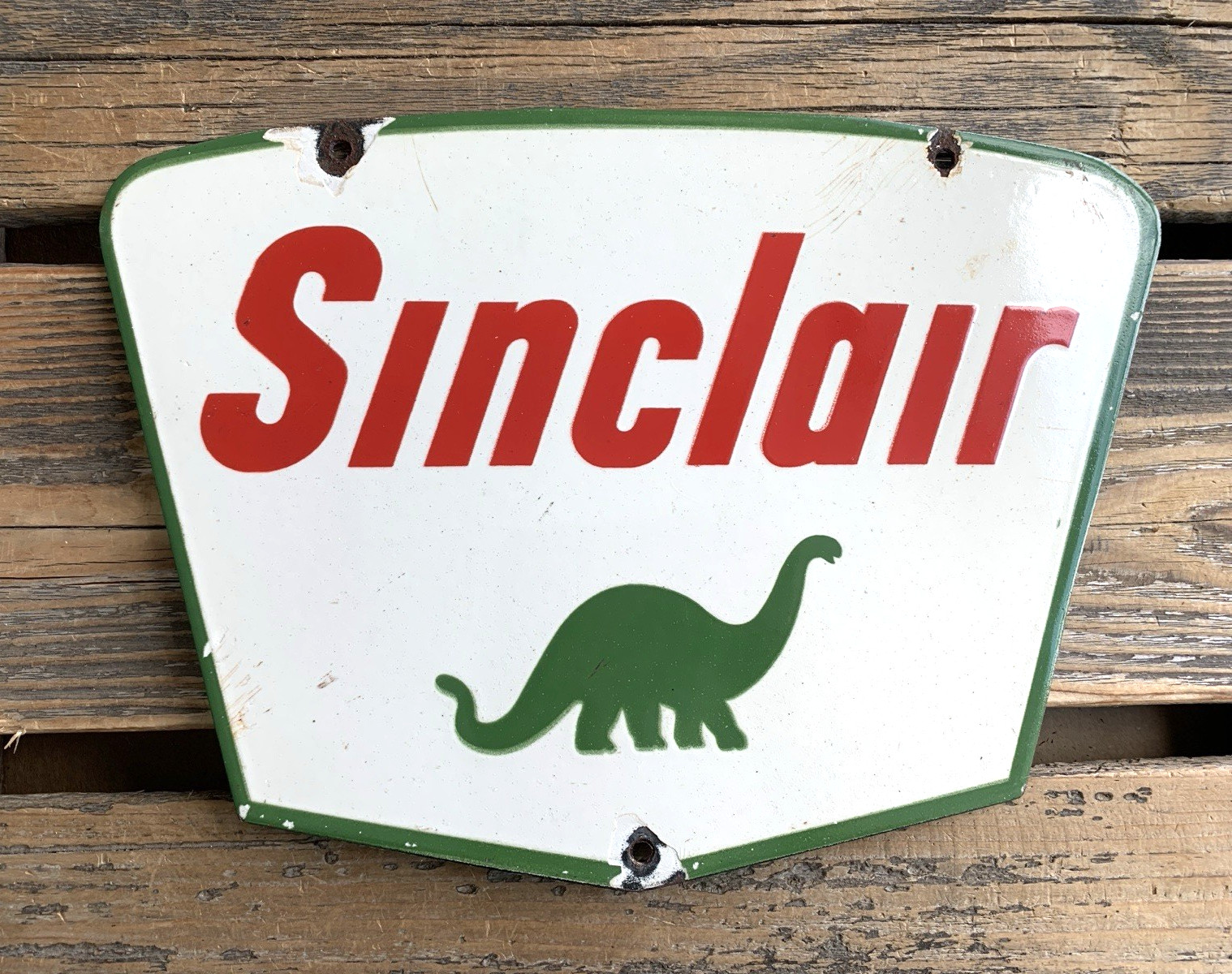 VINTAGE SINCLAIR DINO GASOLINE 12×8.5″ GAS MOTOR OIL PUMP STATION PORCELAIN SIGN