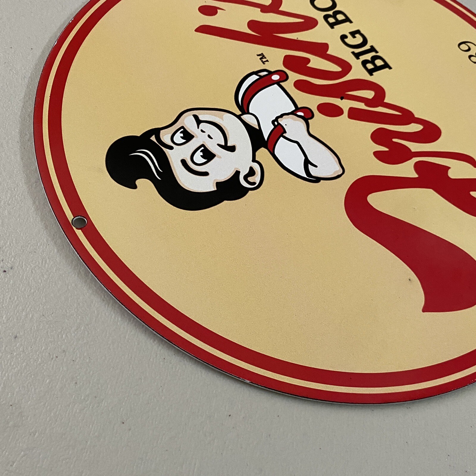 VINTAGE FRISCH’S BIG BOY PORCELAIN GAS OIL DINER BURGER FAST FOOD AD PUMP SIGN