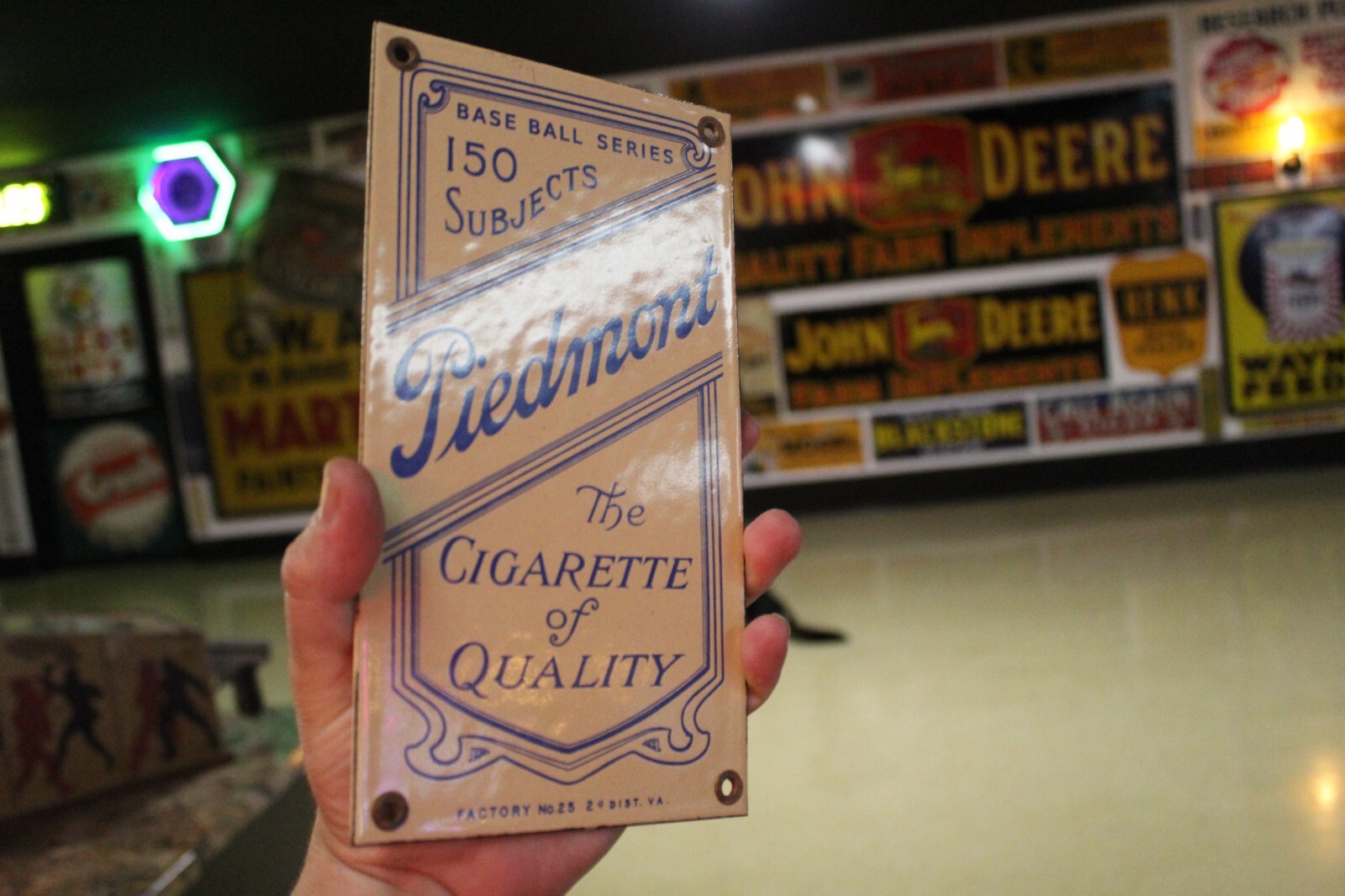 RARE PIEDMONT BASEBALL SERIES TOBACCO DEALER PORCELAIN METAL SIGN BABE CIGAR BAT