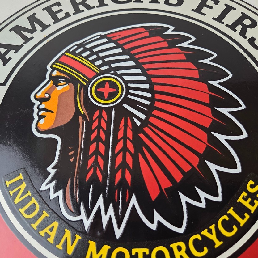 Vintage Indian Motorcycles Porcelain Sign – Americas First Sales Gas Pump Sign