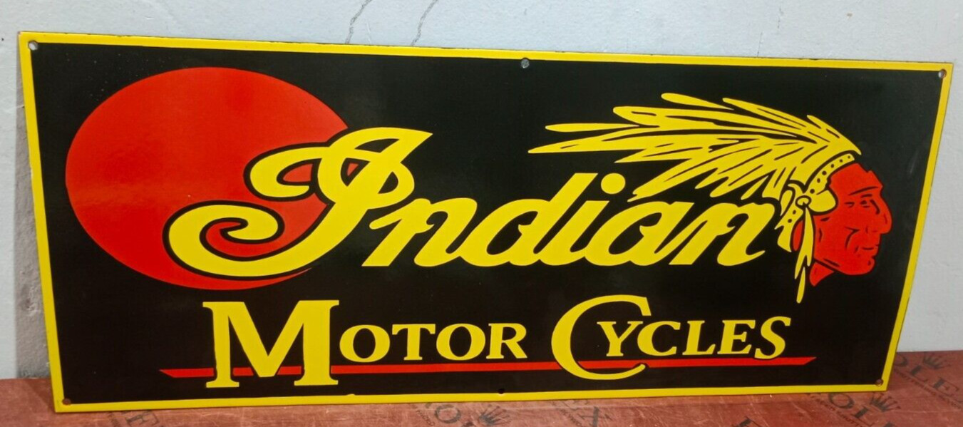 Indian Motorcycles Porcelain Enamel Sign 36 x 15 Inches 1 Sided