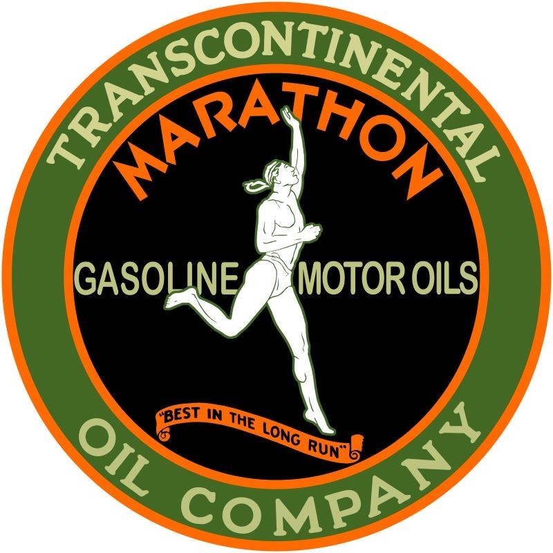 Marathon Gasoline, Transcontinental Oil Co. NEW Sign: 18″ Dia. Round USA STEEL