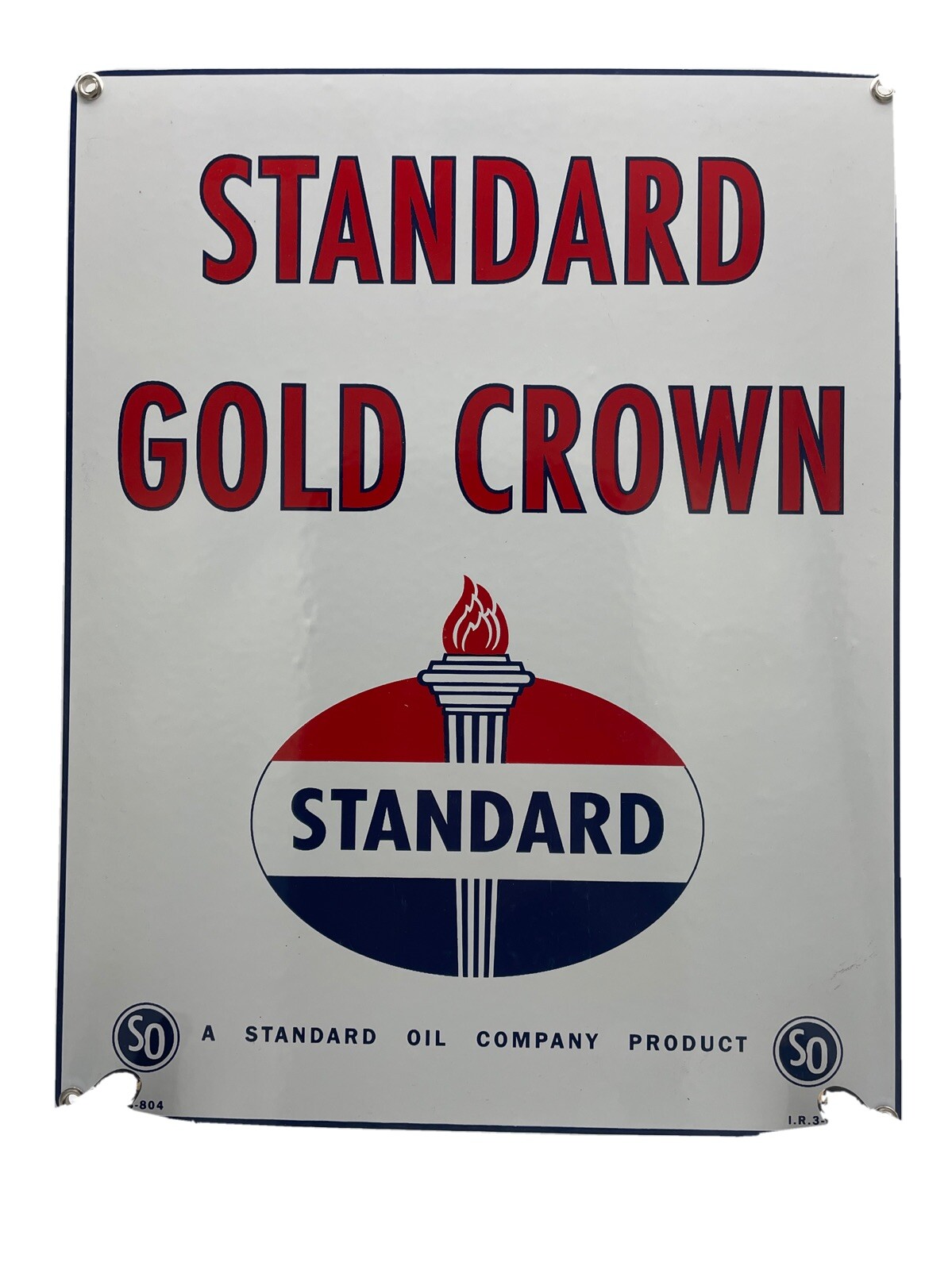 I.R.3-57 VINTAGE ” STANDARD GOLD CROWN” 12X15 INCH GAS, OIL PORCELAIN SIGN