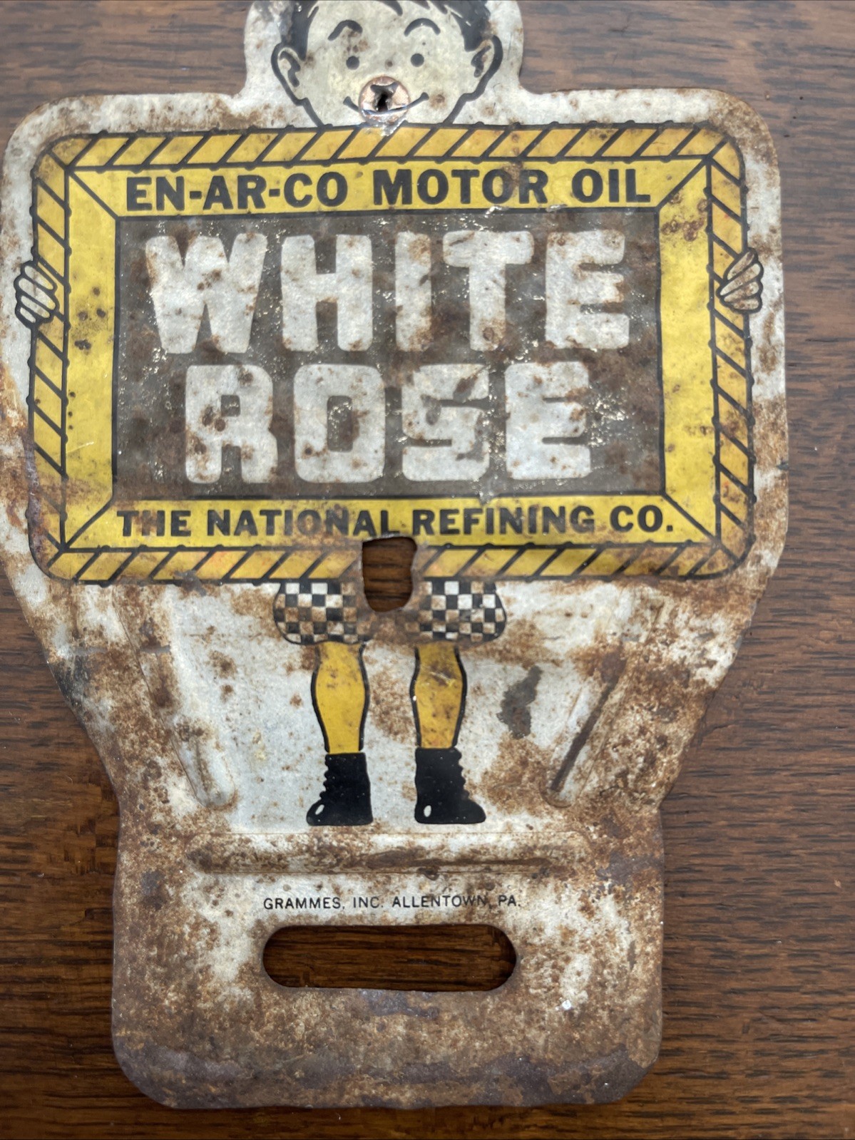 ENARCO WHITE ROSE Gasoline Gas License Plate Topper Sign Ad