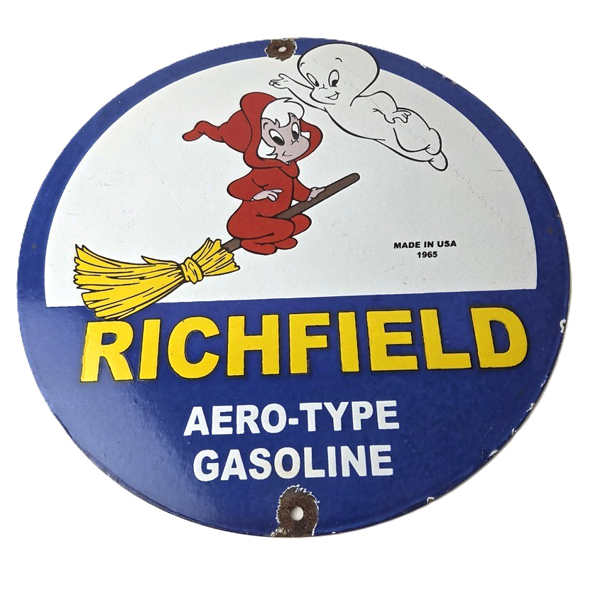Vintage Richlube Gasoline Sign – Aero Type Engine Gas Pump Porcelain Sign