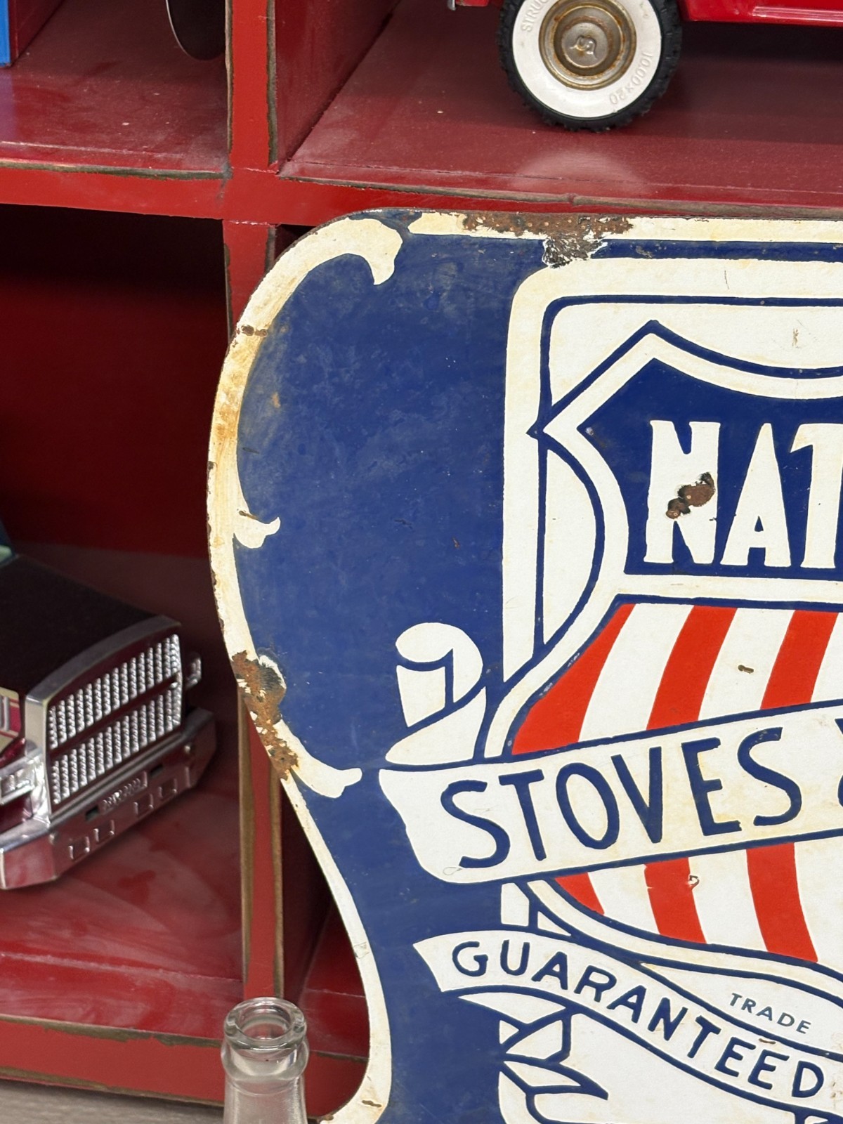 ORIGINAL 1930’s/1940’s (NATIONAL STOVES & RANGES) PORCELAIN FLANGE SIGN, RARE