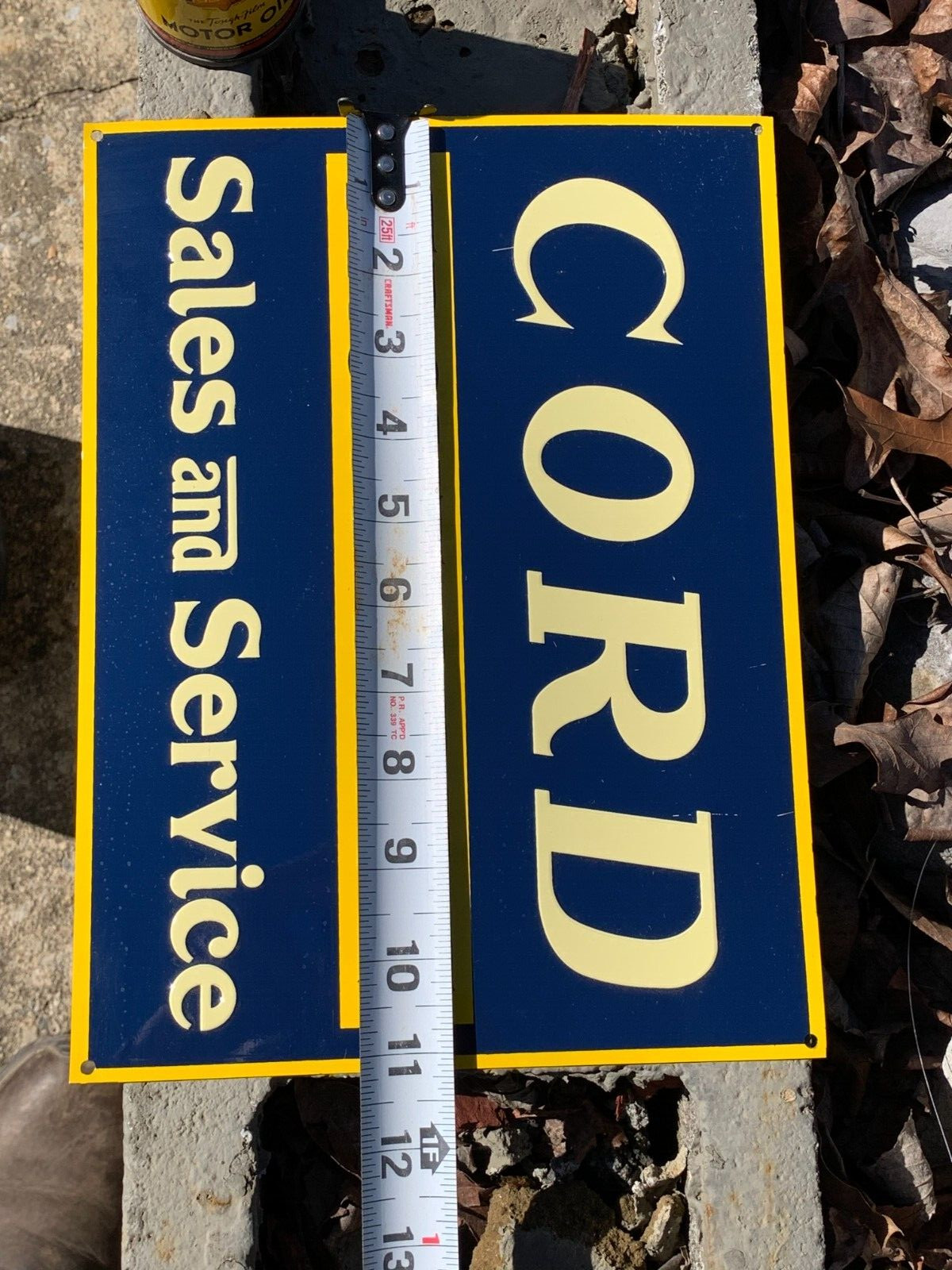 VINTAGE (CORD FRONT DRIVE SALES & SERVICE” EMBOSSED METAL SIGN, (11″x 8.5″) NICE