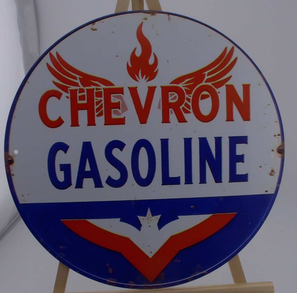 Chevron Gasoline Round Tin Sign 8 x 8 Inch Vintage Style