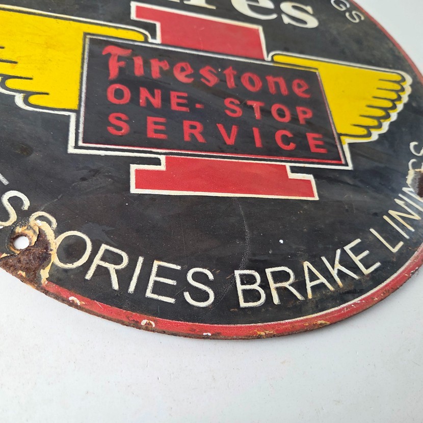 Vintage Firestone Tires Sign – One Stop Sales Service Gas Pump Porcelain Sign
