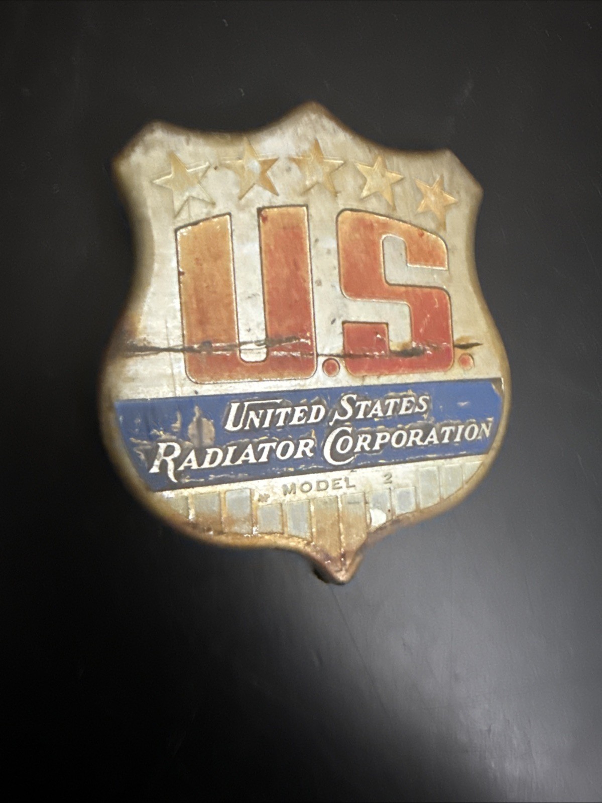 VINTAGE UNITED STATES RADIATOR CORPORATION CAST ALUMINUM SHIELD EMBLEM BADGE 2
