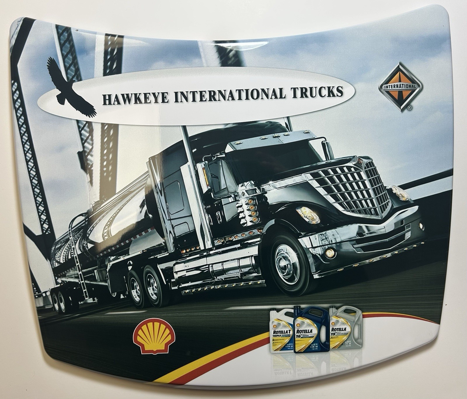 Hawkeye International Trucks Metal Sign, Rotella Oil, Semi, 14 1/2” x 11 1/2”