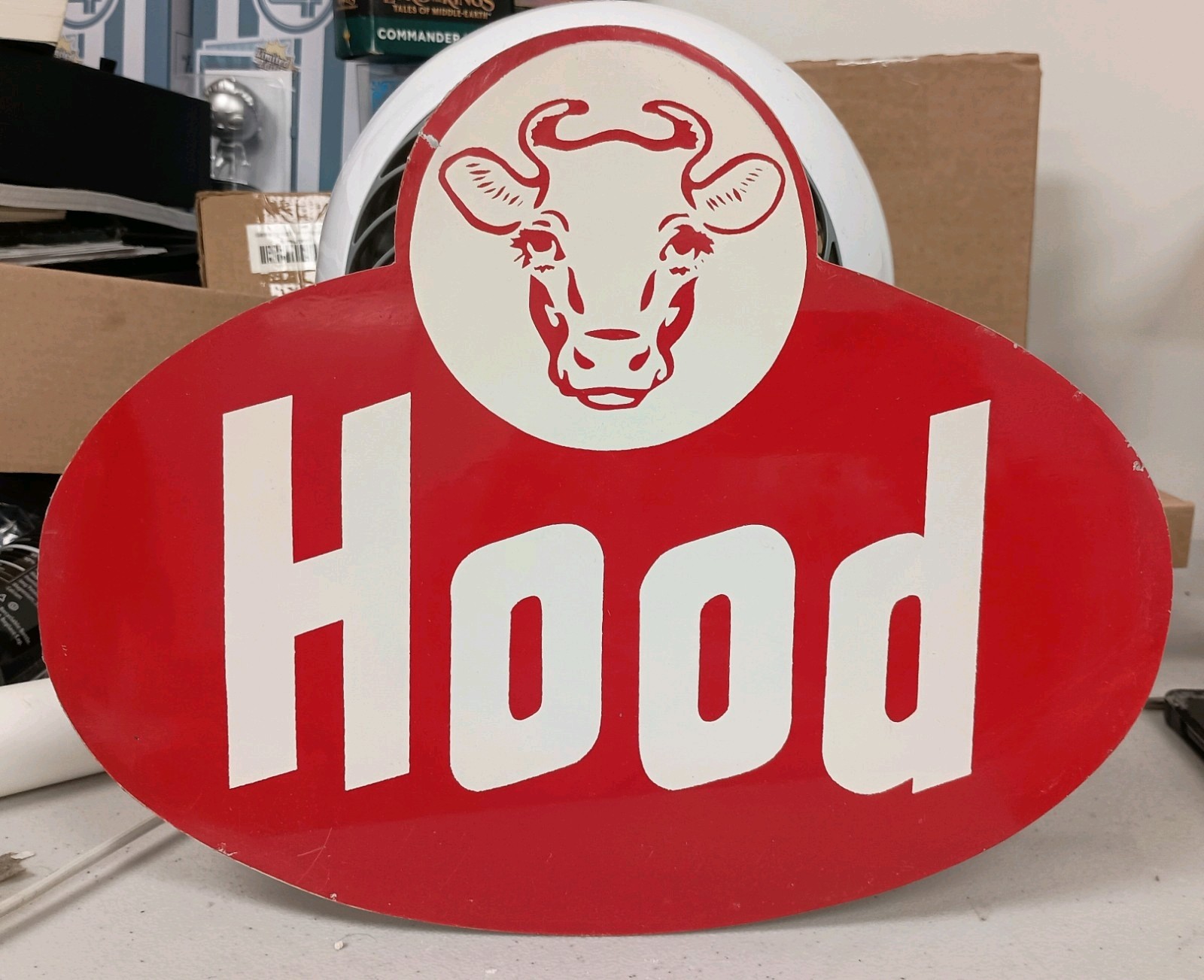 Vintage Hood Ice Cream Sign Painted Metal Gas Pump Dairy Cow Milk Service Sign